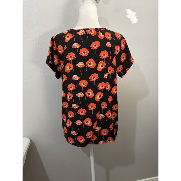 CAbi Flanders Floral Poppies Layered Split Back Short Sleeve Blouse Women SMALL - Picture 5 of 12